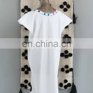 Summer Fashion Mexican Embroidered Women Cotton Long Designer Tunic Tops Hand Embroidery Mexican Dress thumbnail-2