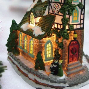 X'mas Church With 10L Play Snowman Polyresin Christmas House Decoration thumbnail-3