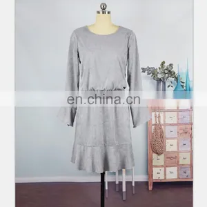 2019 New Autumn Family Look Mother Daughter Dress Long Sleeve Ruffle Grey Mom and Girls Dress (this Link for WOMAN) thumbnail-2