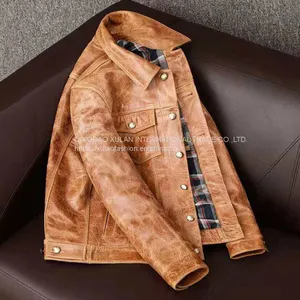 2021NEW FASHION WASHED MEN'S GENUINE COWSKIN LEATHER JACKET FACTORY HOT SALE thumbnail-4