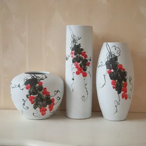 Grape Vine Large White Hand Made Round Cylinder Jingdezhen Ceramic Vase For Home Decoration thumbnail-1