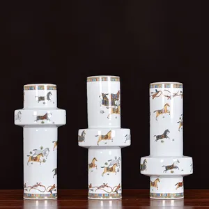 New Chinese Modern Simple Light Luxury Electroplate Ceramic Vase For Showroom TV Bench Decor thumbnail-1