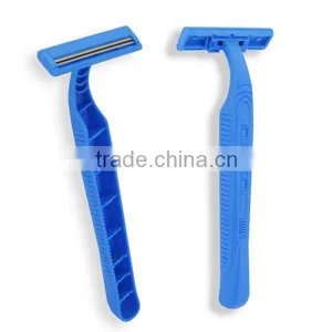 D211 Blue Plastic Handle Double Edge Blade Disposable Shaving Razor thumbnail-2