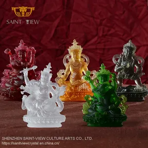 Factory Wholesale Five Ways God of Wealth Crystal Buddhism Statue Figurine thumbnail-1