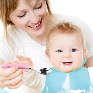 Baby Food Stainless Steel Tableware Training Fork Soup Rice Spoon Silicone Baby Spoon Fork thumbnail-5