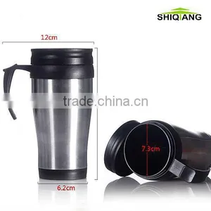 400ml Travel Bottles With Plastic Inner Stainless Steel Outer Promotional Car Mugs With Lid and Handle thumbnail-1