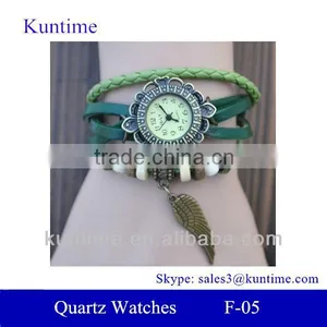 Payment Asia China Quartz Watch F-05 for Girls With Wing Pendant,leather Strap, Bronzed Watch Case thumbnail-1