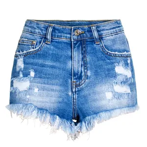 Fashion Summer Distressed Irregular Fringed Denim High Waist Shorts Jeans for Women thumbnail-1