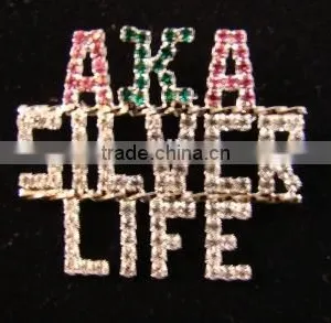 Best Selling Rhinestone Gold AKA Greek Letters Alpha Kap Alpha Silver Life Pin Brooch Jewelry thumbnail-1