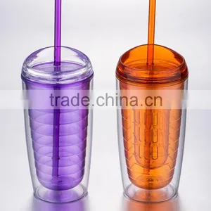 BPA Free Acrylic Double Wall Tumblers With Straw New Plastic Cups FDA Standard thumbnail-1