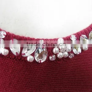 Beaded Long Sleeve Knitted Lady Sweater Cardigan thumbnail-3