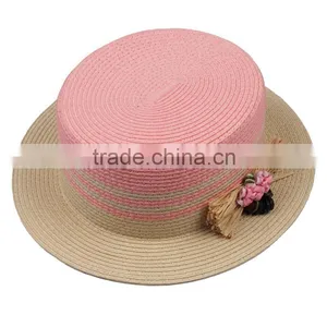 New Colorful Fashion Flat Beach Straw Hat thumbnail-1