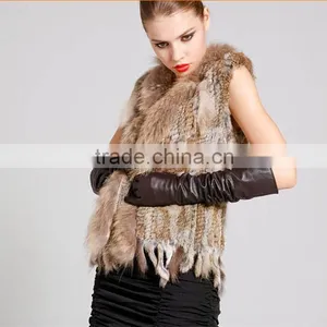 2016 High -end Kintted Rabbit Fur Vest With Raccoon Collar thumbnail-1