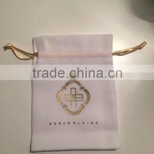 White Fabric Personalized Drawstring Bags for Kids/small Fabric Drawstring Bags With Gold Strings Quality Choice thumbnail-1