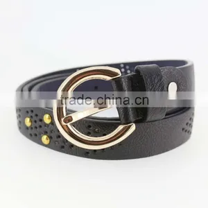 Women's Fashion Metal Studded Black Leather Belt With Shiny Gold Buckles in Yiwu thumbnail-2
