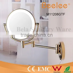 Ultra Thin Golden 8.5 Inch Round Foldable Makeup Mirror AC Power Led Wall Mirror thumbnail-1