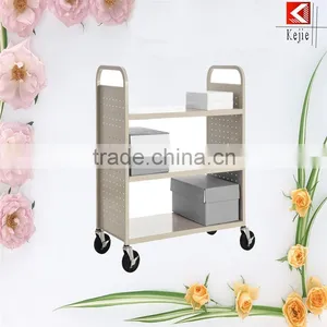 Professional Wheeled 3 Tier Metal Stainless Steel Trolley Library Furniture With CE Certificate thumbnail-4