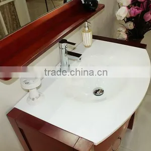 Glass Wash Basin Red Color Wood Cabinet Solid Wood Bathroom Furniture No.1004B thumbnail-4