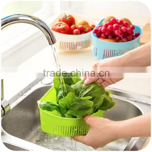 2015 Colorful Safe PP Plastic Drain Basket Rack Collapsible Colander Strainer Food Rice Fruit Storage thumbnail-2