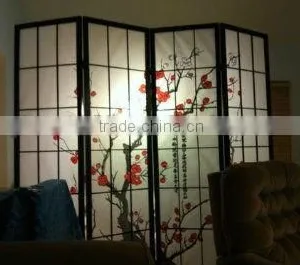 International Black 4 Panel Plum Blossom Screen Room Divider thumbnail-1