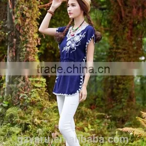 Fashionable Embroidory Causual Lady Tunic Top thumbnail-1