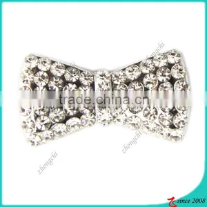 Zinc Alloy Metal Silver Bow Slide Charm With Clear Crystals thumbnail-1