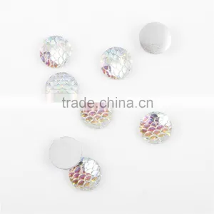 Stock! 12mm ab Color Fish Scale Beads Flatback Resin Rhinestone Popular Round Fish Cabochon Embellishment For DIY Craft thumbnail-1