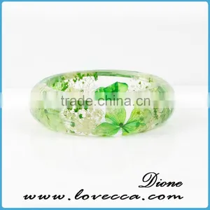 Very Beautiful Green Flowers Resin Bracelet /Dired Flower Resin Bangle thumbnail-2