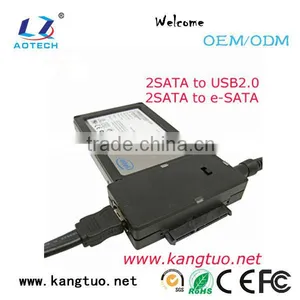 Hot Swappable 2SATA to USB2.0/e-SATA Dual Usb to Sata Adapter Cable thumbnail-1
