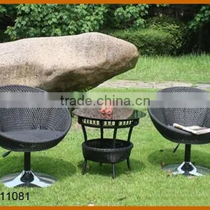 Patio Swivel Coffee Chair Set Poly Rattan Furniture thumbnail-1