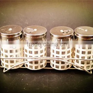 Glass Spice Jar With Metal Coating and Metal Shelf 4pcs thumbnail-2