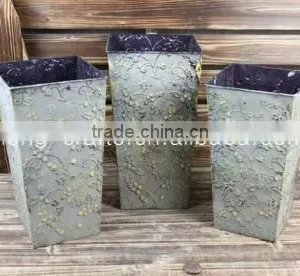 New Arrivals!!! Shabby Chic Tall Vintage Square Metal Vase With Flowers Carved H121401 thumbnail-1