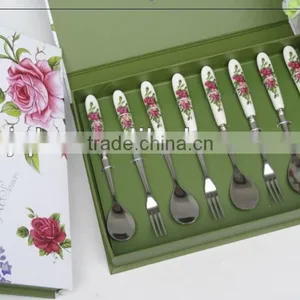 Ceramic Handle Gift Flatware Set With Elegant Wooden Box thumbnail-1