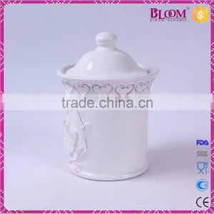 Ceramic White Glazed Tea Coffee Sugar Canister Set thumbnail-3