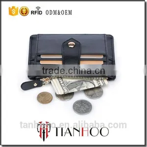 Hot Sale Bifold Style Genuine Leather RFID Blocking ID Card Holder Multi Credit Card Pocket Cash Purse With Buckle Zipper thumbnail-1