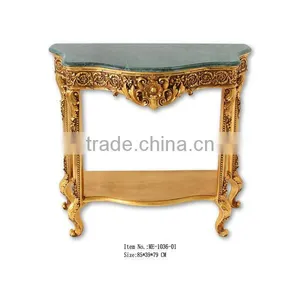 Hand Carved Living Room Furniture Small Size Console Table With Green Marble thumbnail-5
