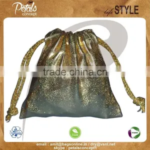 Mettalic Fabric Gift Pouch With Drawstring thumbnail-1