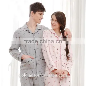 High Quality Couple Homewear Sleepwear Sets Stripe Flowers Cotton Pajama thumbnail-2