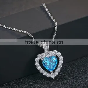 Classic Titanic Heart Of Ocean Crystal 925 Silver Heart Chain Pendant Necklace Choker For Women thumbnail-1