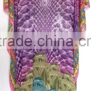 DIGITAL Print Georgette Crystal Embellish Kaftan CAFTAN Tunic Poncho Blouse thumbnail-3