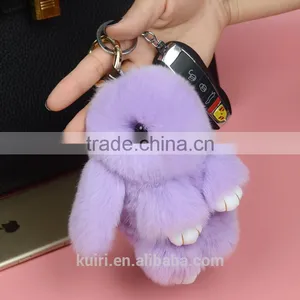 18cm 100% Real Genuine Rex Rabbit Furs Keychain Pendant Bag Car Charm Tag Cute Mini Rabbit Toy Doll Fur Monster Pom Pom Keychain thumbnail-3