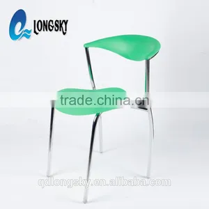 LS-4026A Plastic Blue Dining Chair Hotel Furniture Manufacturer in China Best Selling Iron Frame Blue Plastic Chair With Armrest thumbnail-2