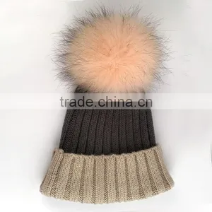 Myfur Hot Sale Ladies Winter Raccoon Fur Ball Attached Knitting Beanie Hat thumbnail-2