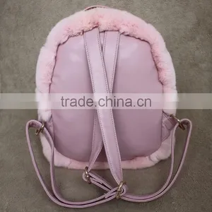 Myfur Baby Pink Girls Real Rabbit Fur Trim Leather Backpack Bag Wholesale thumbnail-4