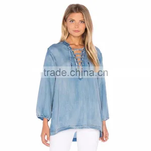 Ladies Fancy Jeans Top Lace Up Design thumbnail-1