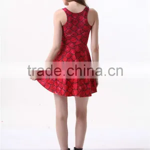 Women's 3D Digital Printed Floral Ichthyosis Pleated Dress for Sale thumbnail-5