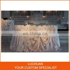 China Supplier Pink Rosette Table Skirting Designs for Wedding thumbnail-1