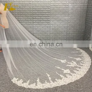 2017 Wholesale Latest Wholesale Lace Applique 1 Layers Long Cathedral Wedding Veil thumbnail-1