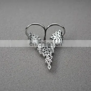 Exaggerated Feathers Zircon Ring Rhinestone Fashion Ladies Temperament Opening Ring thumbnail-5