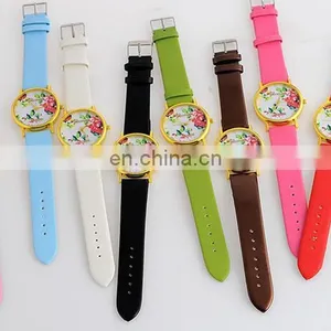 Women Quartz Watch Top Fashion Flower Female Clock Newly Design Simple Lady Dress PU Leather Watch thumbnail-6